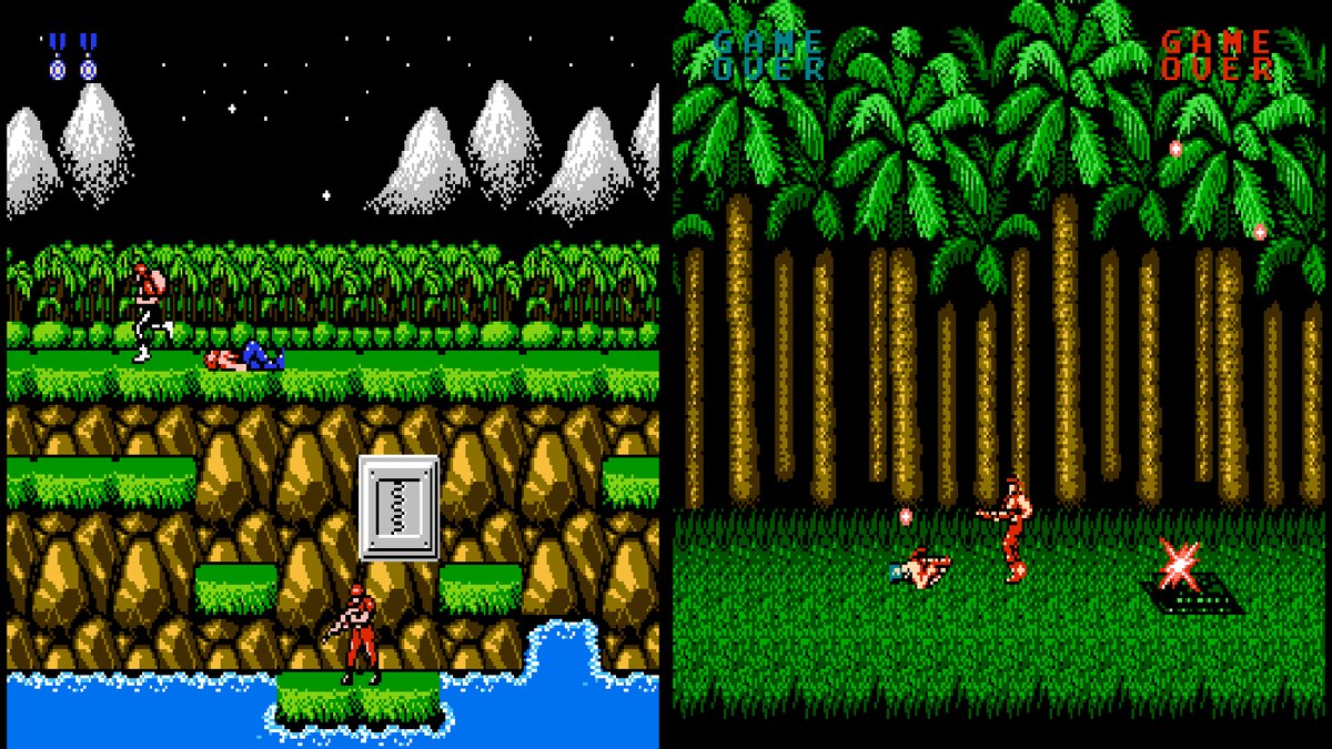 Contra's jungle stage next to the Super C jungle stage on the NES